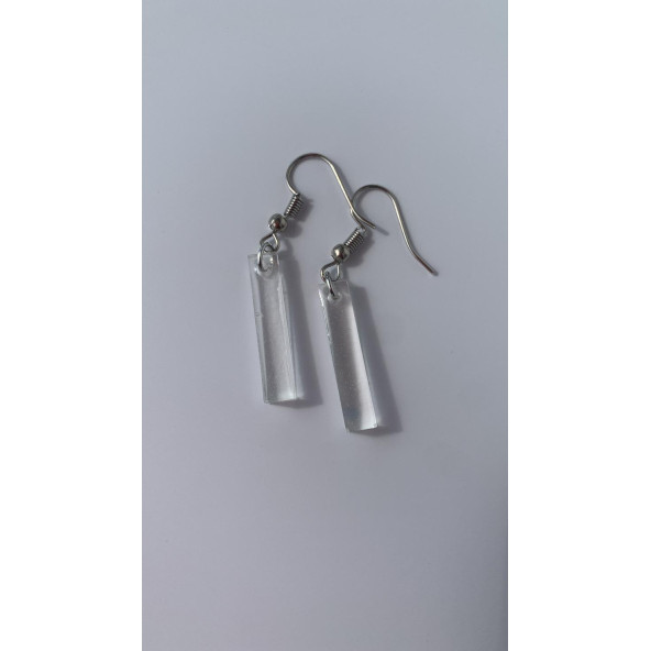 Şeffaf Renk Gece Mavi Neon Olan Çubuk Şekilli Gümüş Aksesuarlı Küpe Epoksi El Yapımı Hediyelik - Resim 7