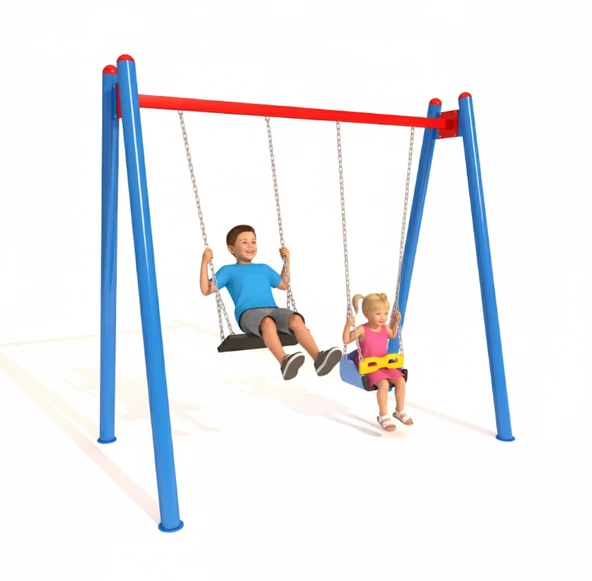 İkili Salıncak, Klasik Salıncak Modeli, Standart Korkuluklu ve Açık Koltuk - Resim 2