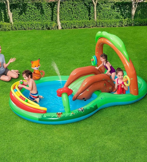 Bestway 53093 - Orman Temalı Kaydıraklı, Fıskiyeli Aksesuarlı Şişme Eğlence Havuzu (295x199x130 cm) - 9