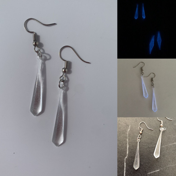 Şeffaf Renk Gece Mavi Neon Olan Gümüş Aksesuar Küçük Piramit Şekil Sallantılı Epoksi Küpe Hediyelik ürün görseli