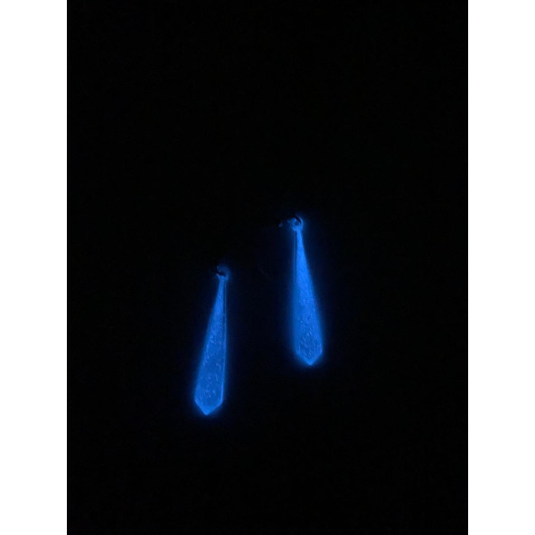 Şeffaf Renk Gece Mavi Neon Olan Gümüş Aksesuar Küçük Piramit Şekil Sallantılı Epoksi Küpe Hediyelik - Resim 2