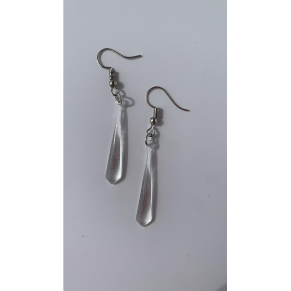 Şeffaf Renk Gece Mavi Neon Olan Gümüş Aksesuar Küçük Piramit Şekil Sallantılı Epoksi Küpe Hediyelik - Resim 4