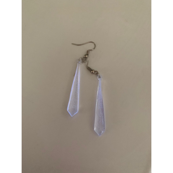 Şeffaf Renk Gece Mavi Neon Olan Gümüş Aksesuar Küçük Piramit Şekil Sallantılı Epoksi Küpe Hediyelik - Resim 6