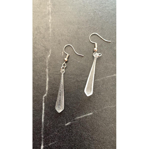 Şeffaf Renk Gece Mavi Neon Olan Gümüş Aksesuar Küçük Piramit Şekil Sallantılı Epoksi Küpe Hediyelik - Resim 7