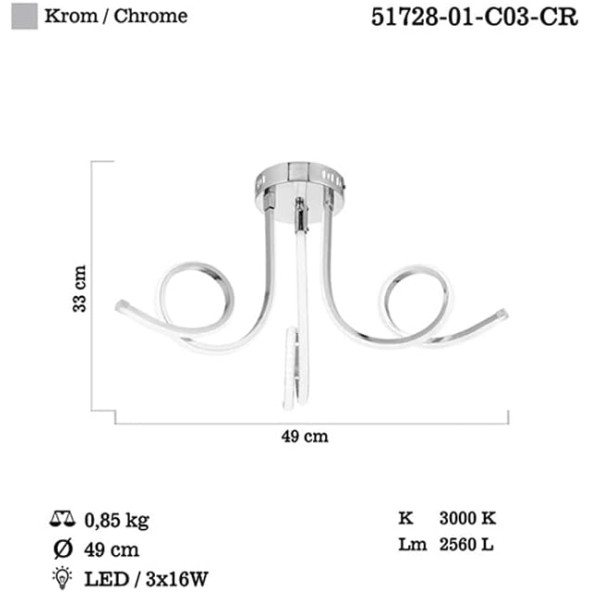 Lucea Nevro 3'lü Ledli Plafonyer 16W x 3 3000K - 3