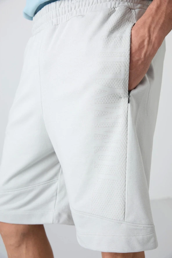 Tommy Life Taş Pamuklu Kalın Yumuşak Dokulu Comfort Fit Baskılı Erkek Şort - 81265 - Resim 4