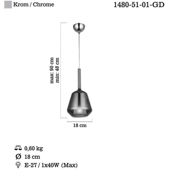 Lucea Onda Tekli Krom GD Avize 1XE27 - 5