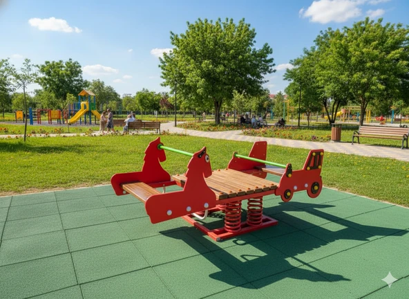 Kompakt Tahterevalli, At ve Araba Figürlü Model - 4