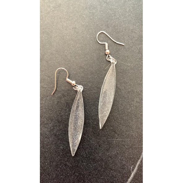 Şeffaf Renk Gece Mavi Neon Olan Gümüş Aksesuar Büyük Simetrik Şekil Sallantılı Epoksi Küpe Hediyelik - Resim 2