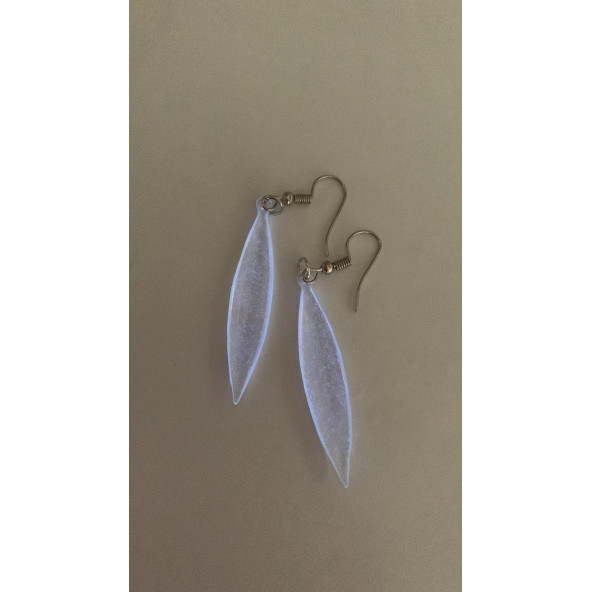 Şeffaf Renk Gece Mavi Neon Olan Gümüş Aksesuar Büyük Simetrik Şekil Sallantılı Epoksi Küpe Hediyelik - Resim 4