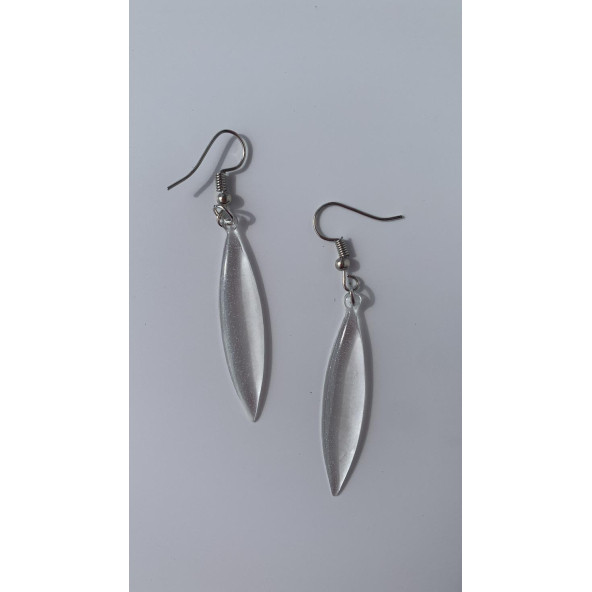 Şeffaf Renk Gece Mavi Neon Olan Gümüş Aksesuar Büyük Simetrik Şekil Sallantılı Epoksi Küpe Hediyelik - Resim 7