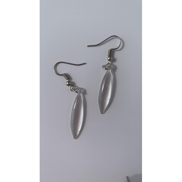 Şeffaf Renk Gece Mavi Neon Olan Gümüş Aksesuar Büyük Simetrik Şekil Sallantılı Epoksi Küpe Hediyelik - Resim 8