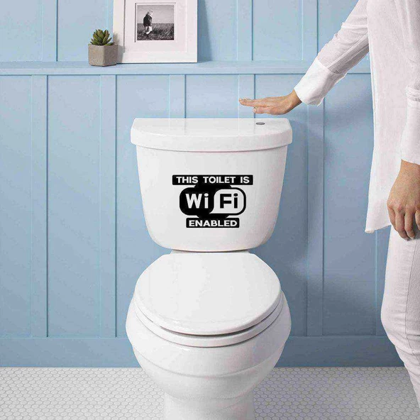 Bu Tuvalette Wifi Etkindir Yazılı Dekoratif WC Klozet Sticker, Çıkartma, Etiket