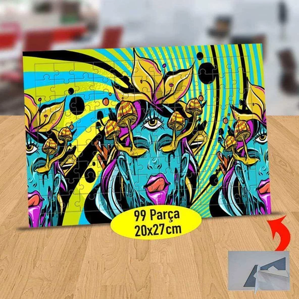 Halloween Tek Göz Maskeli Kız 99 Parça Puzzle Yapboz Tablo-470 - 1