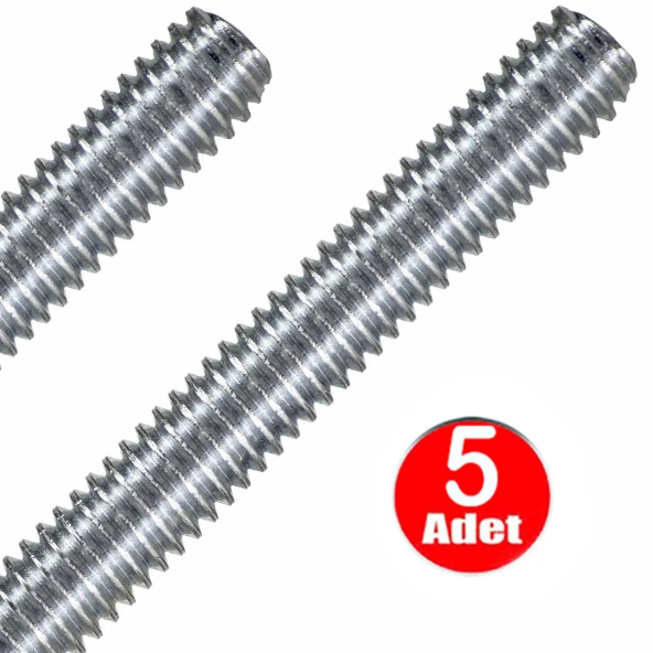 Aletçantam M8 Gijon Tij Rot Saplama 1 Metre Uzun Civata Dın 975 Beyaz Vida -5 Adet