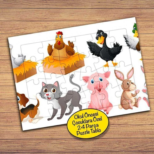 Kedi,Horoz,Ördek,Tavşan Çocuklara Özel Puzzle Yapboz Tablo-2806