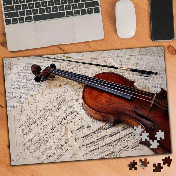 Müzik Notaları ve Keman Resmi 240 Parça Puzzle Yapboz-76458