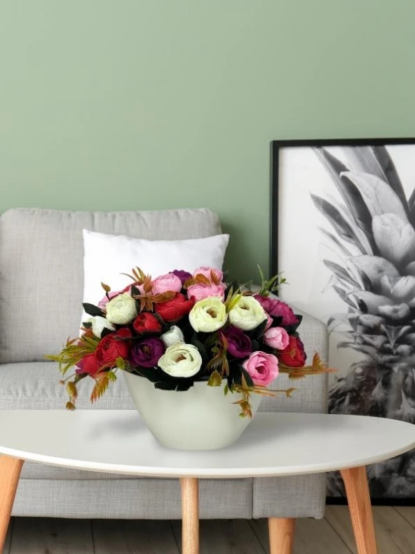 Nettenevime Yapay Çiçek Aranjmanı Gondol Vazoda Mor Pudra Pembe Tonlarında Erengül Çiçekleri - 2