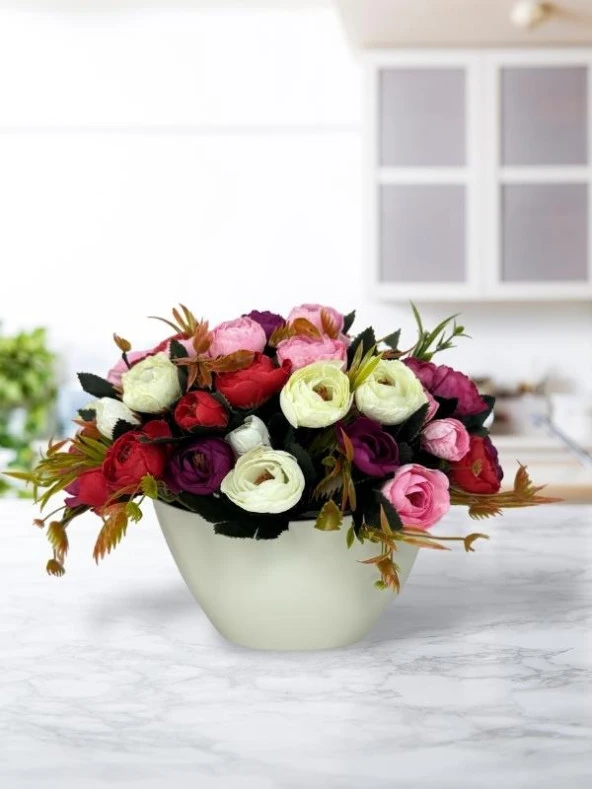 Nettenevime Yapay Çiçek Aranjmanı Gondol Vazoda Mor Pudra Pembe Tonlarında Erengül Çiçekleri - 3