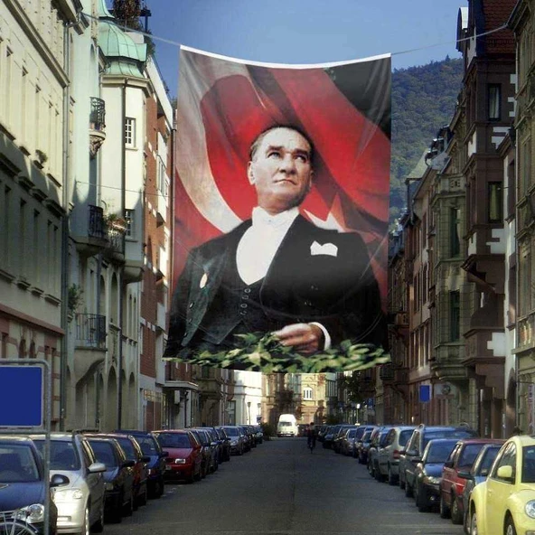 Ay Yıldızlı Sivil Mustafa Kemal Atatürk Poster Dış Cephe Bayrak -400x600cm -4x6metre