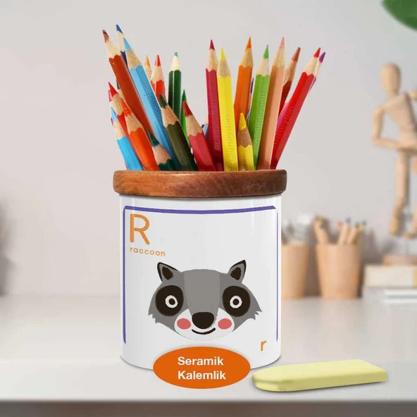 Raccoon Rakun Yazılı Ahşap Seramik Kalemlik - 53876-37627