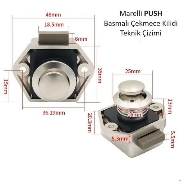 Marelli PUSH karavan ve tekneler için basmalı dolap ve çekmece kilidi - 2