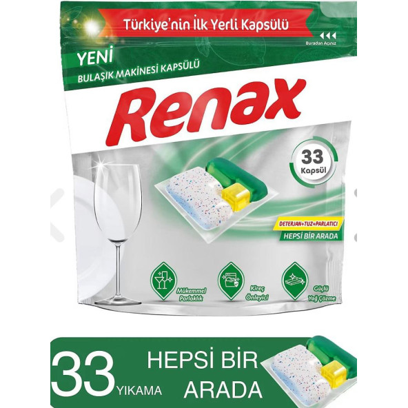 Renax Hepsi Bir Arada Bulaşık Makinesi Tableti 33'lü