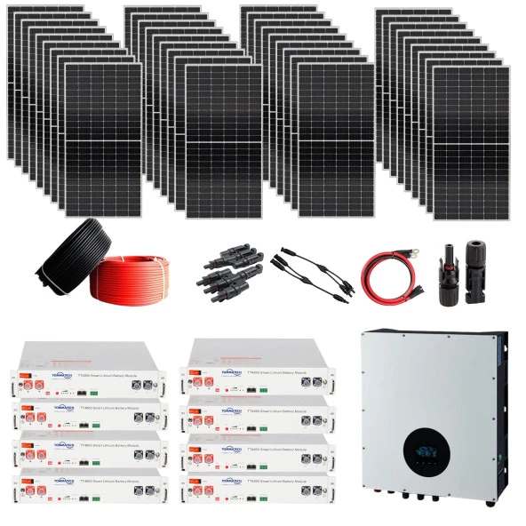 Enerjimar Güneş Enerjisi Solar Paketi 15kva İnverter 455 watt Güneş Paneli 48 Volt 50 Amper Lityum Akü