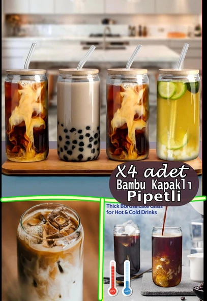 4lü Bambu Kapaklı Pipetli Cool Lime Bardak Seti Borosilikat Cam Pinterest Sunum Bardak Hediyelik