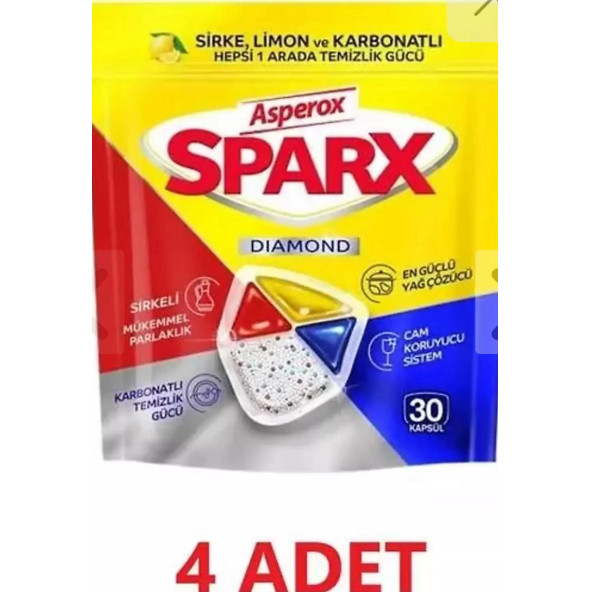 Asperox Sparx Bulaşık Makinesi Tableti 30'lu 4 Adet