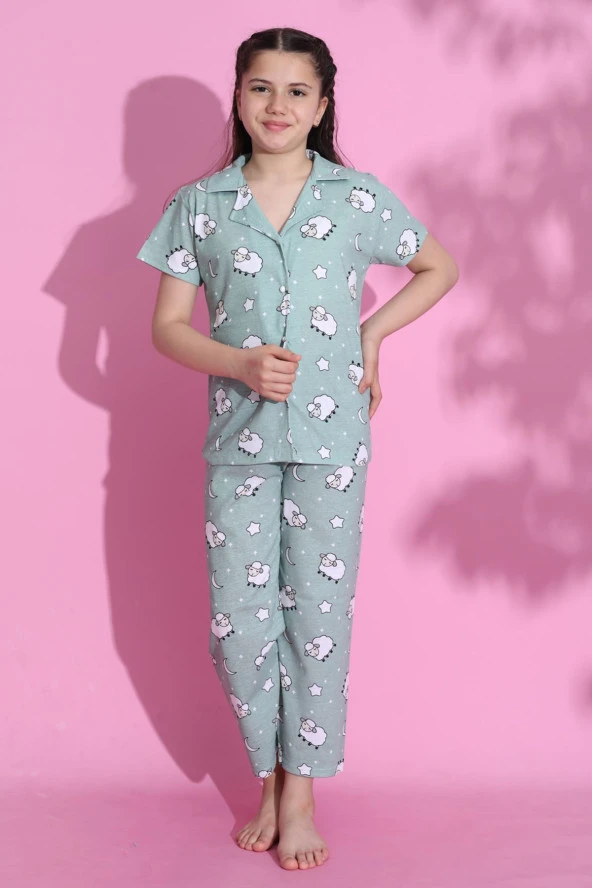 4-13 Yaş Çocuk Pijama Takımı Açıkyeşil - 403.1287.