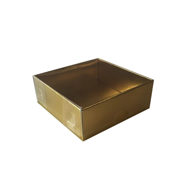 Asetat Kapaklı Karton Kutu Düz Renk 9X9X3 CM (50 Adet)  Gold