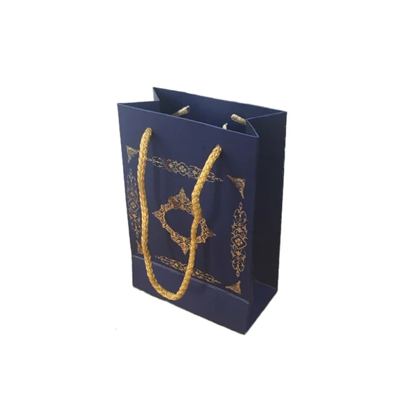 Karton Hediye Çantası Saray Desenli Gold Yaldızlı 12X17 (25 Adet)  Lacivert