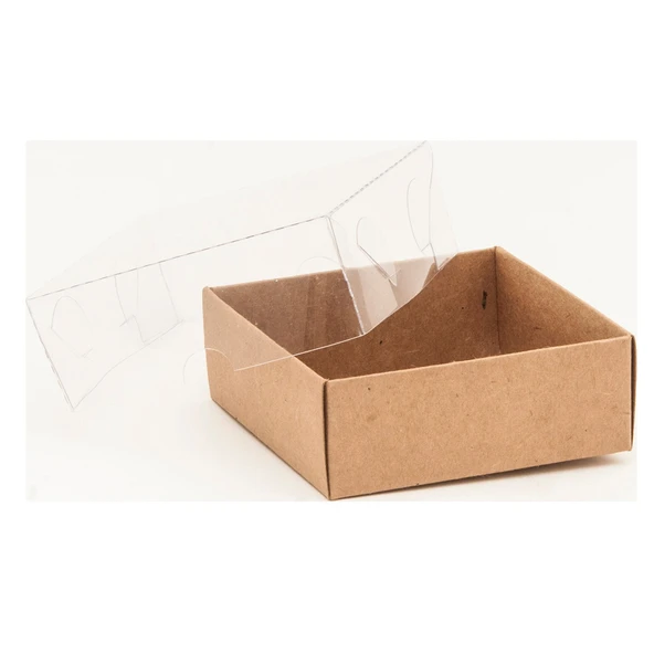 Asetat Kapaklı Karton Kutu  10X10X3 CM (50 Adet)  Kraft
