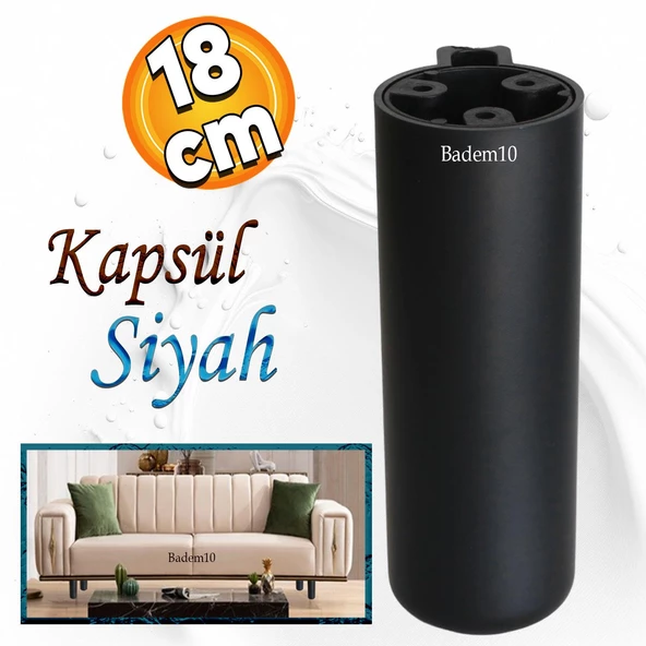 Kapsül Ayak Mobilya Yükseltici Kanepe Tv Ünitesi Koltuk Ayağı Konsol Ayakları Mat Siyah 18 Cm