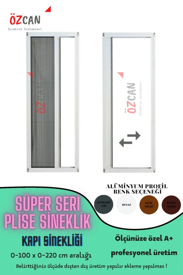 Plise Pileli Sürgülü Sineklik 0-100 X 0-220 Cm(çelik Kapı, Ahşap Kapı ,pimapen Kapı) Pilise Sineklik
