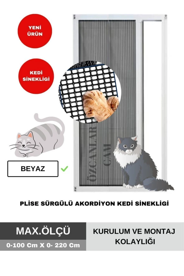 Kedi Sinekligi En (0-100 CM X BOY 0-220 CM)pilise Pileli Sürgülü Akordiyon Plise Kapı Kedi Sinekligi