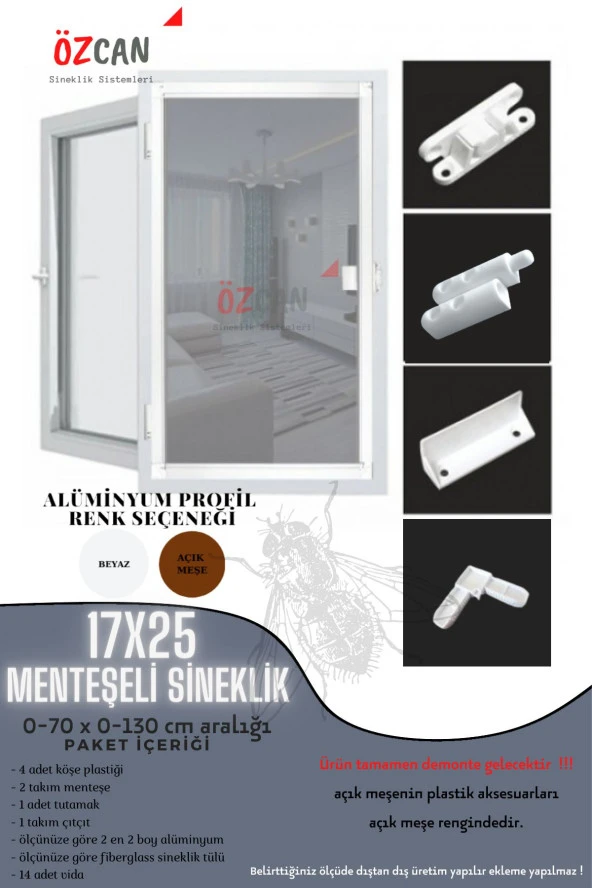 Menteşeli Pencere Sinekliği 0-70 Cm En - 0,130 Cm Boy