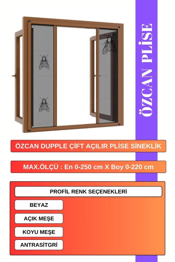 Pileli Plise Sineklik Sürgülü Çift Kanatlı Double Sineklik En 0-250 Cm X Boy 0-220 Cm