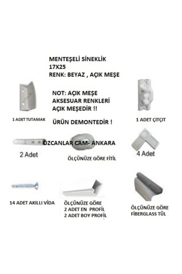 Menteşeli Pencere Sinekliği 0-70 Cm En - 0,130 Cm Boy - 4