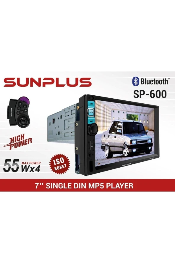 Sp-600 7" Mp5 Çalar 55w X 4 Bluetooth Dokunmatik Ekra Oto Teyp