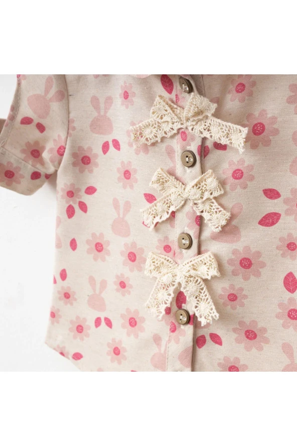 Çicek Baskı Gömlek Şort Takım Pembe - 2