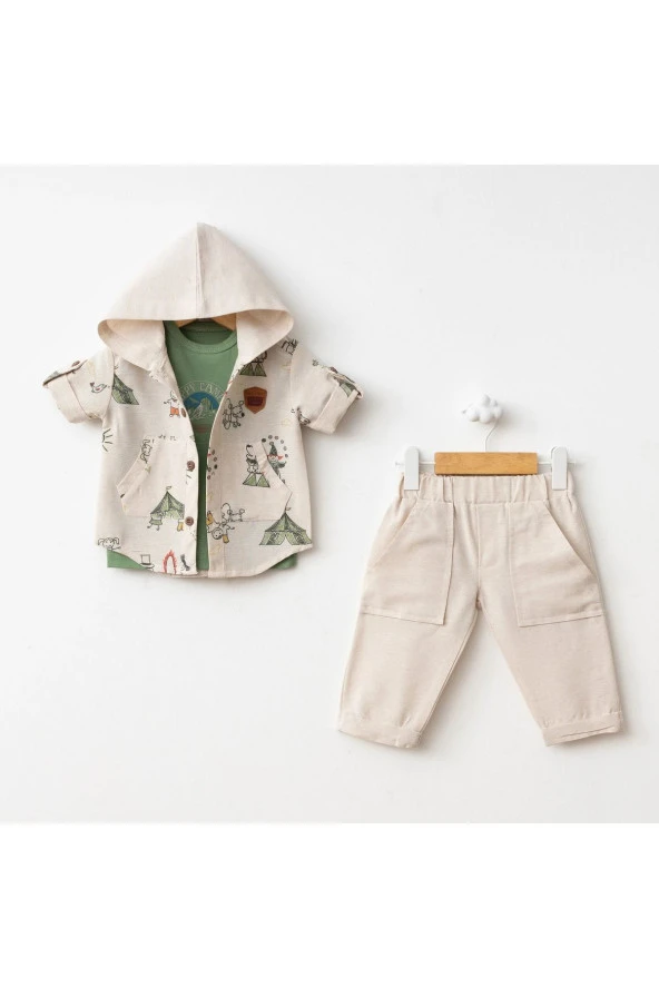 Çadır Baskı Kısa Kol Gömlekli Takım Yeşil ürün görseli 1