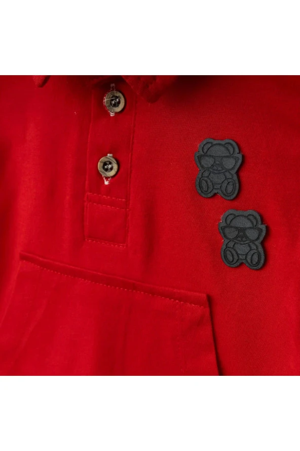 Marin Çizgili Polo Yaka Tşhirt Takım Kırmızı - Resim 2