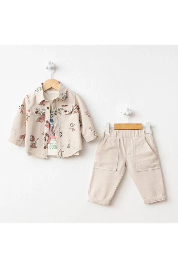 Çadır Baskı Uzun Kol Gömlekli Takım Kırmızı ürün görseli 1