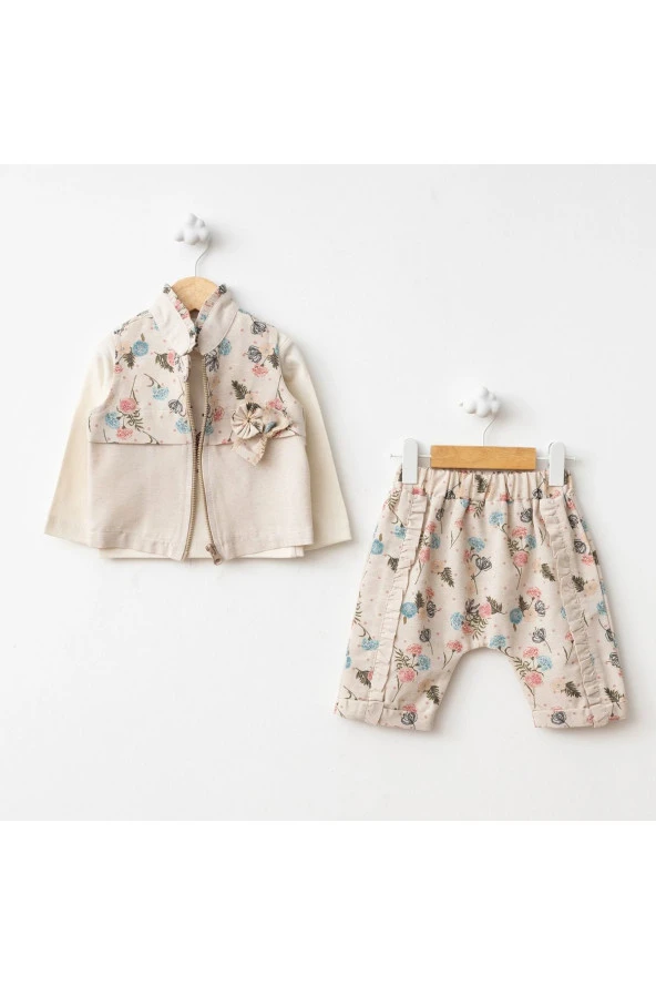 Gül Baskı Yelekli Takım Mint ürün görseli 1