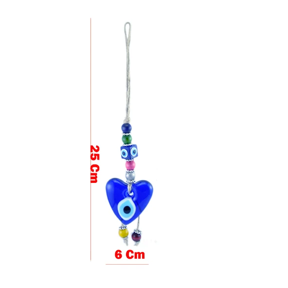 Nazar Boncuğu Cam  Jut İpli Kalp Figürlü - 2