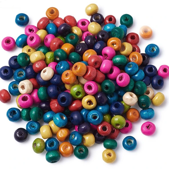 Karışık Renkli Ahşap Boncuk Orta Boy 8-9 MM 100 GRAM