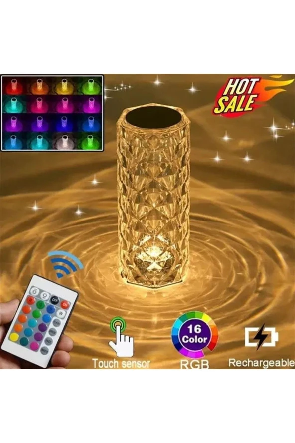 Rose Diamond Table Lamp Usb Charging Rgb Multi Totch Lamp Kumandalı Kristal Dev Masa Lambası