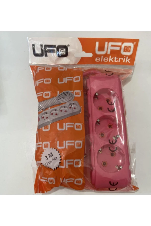 Ufo Elektrik 3 Metre Fuşya Renk Üçlü Topraklı Kablolu Grup Priz